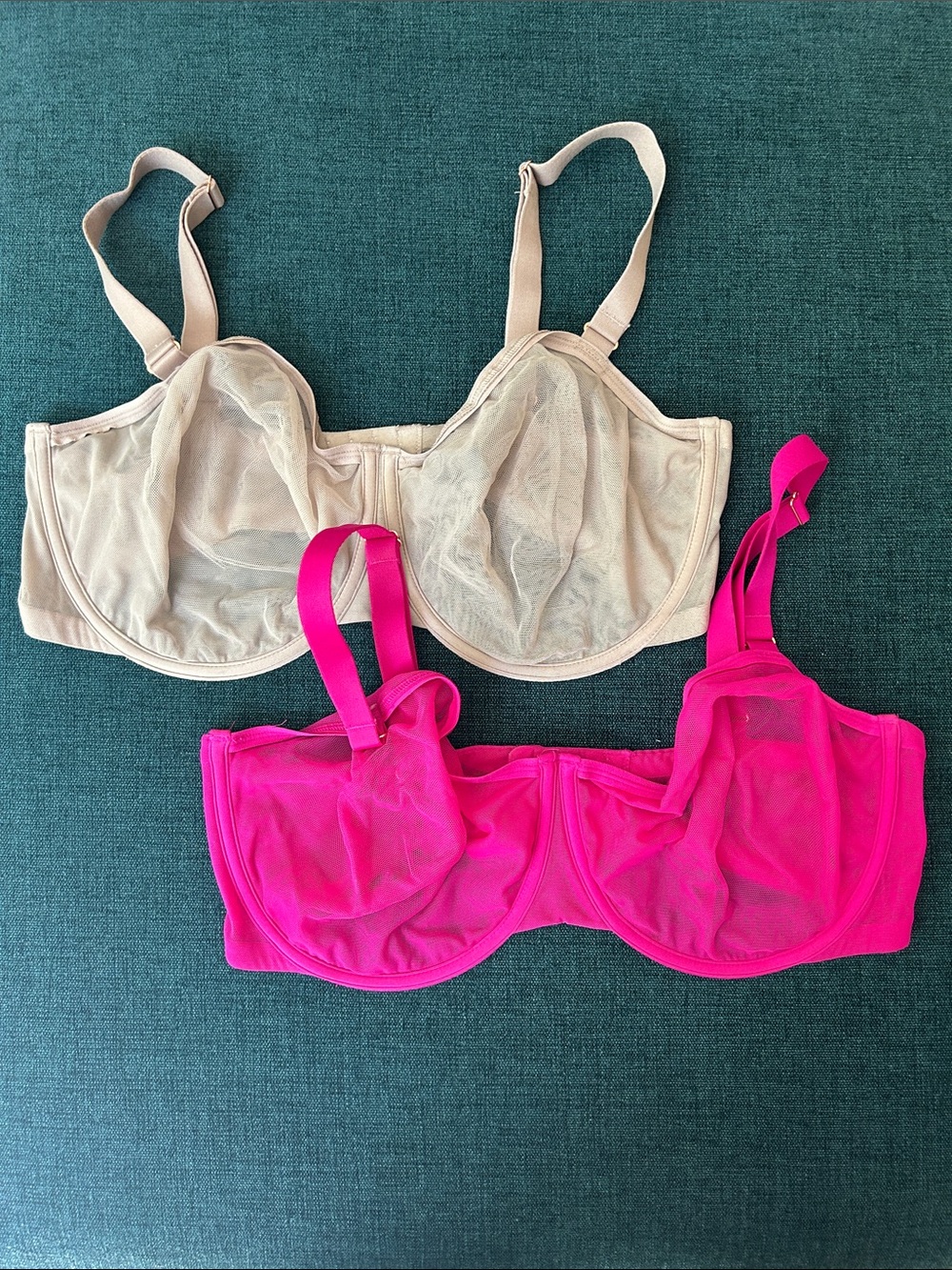 smart & sexy Unlined Mesh Underwire Bra Set in Hot Pink and Nude